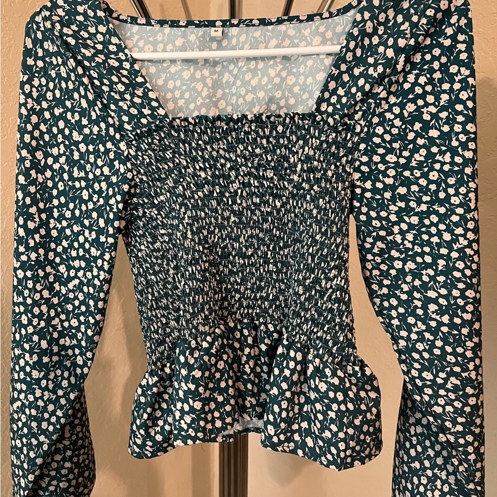 Floral Smocked Green Top
